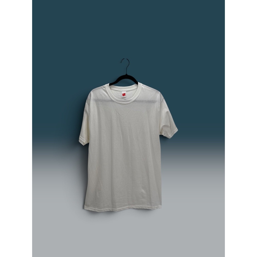 Hanes T-Shirt Mens M Cream Vintage 90s Blank Cotton Short Sleeve Crew Neck USA